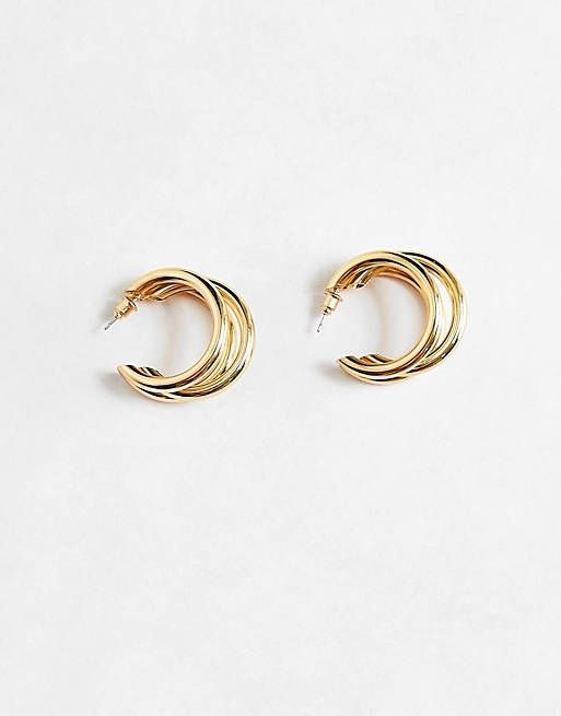 ASOS DESIGN Kolczyki Potrójne Koła Pozłacane Stal