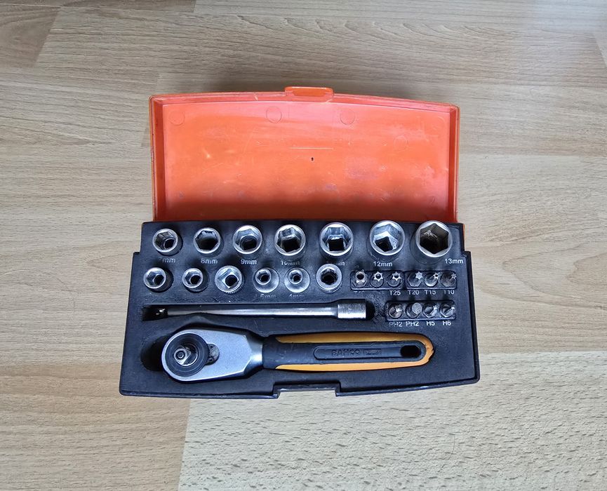 BAHCO SL25 Klucz Grzechotka 1/4 + Nasadki 4-13 Bity 25 Elementów ŁADNE