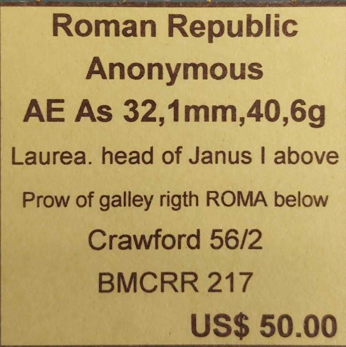 Moeda Romana "As da Republica Romana"