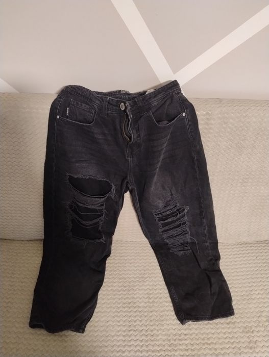 Spodnie jeansowe męskie Cropp 28/30 super baggy przetarcia szerokie