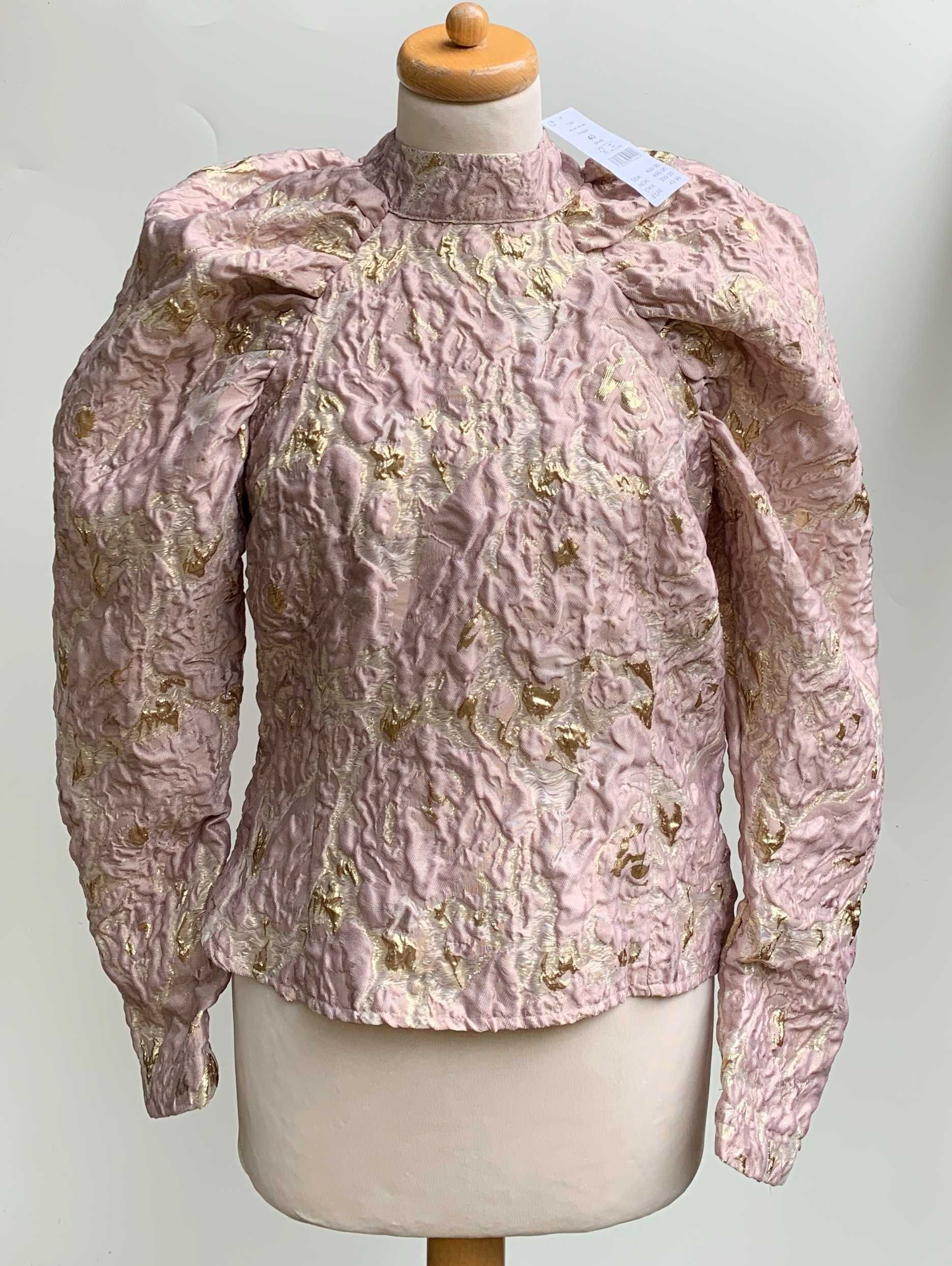 Bluzka Gina Tricot L 40 Różowa Złota Wzory Bufiasta