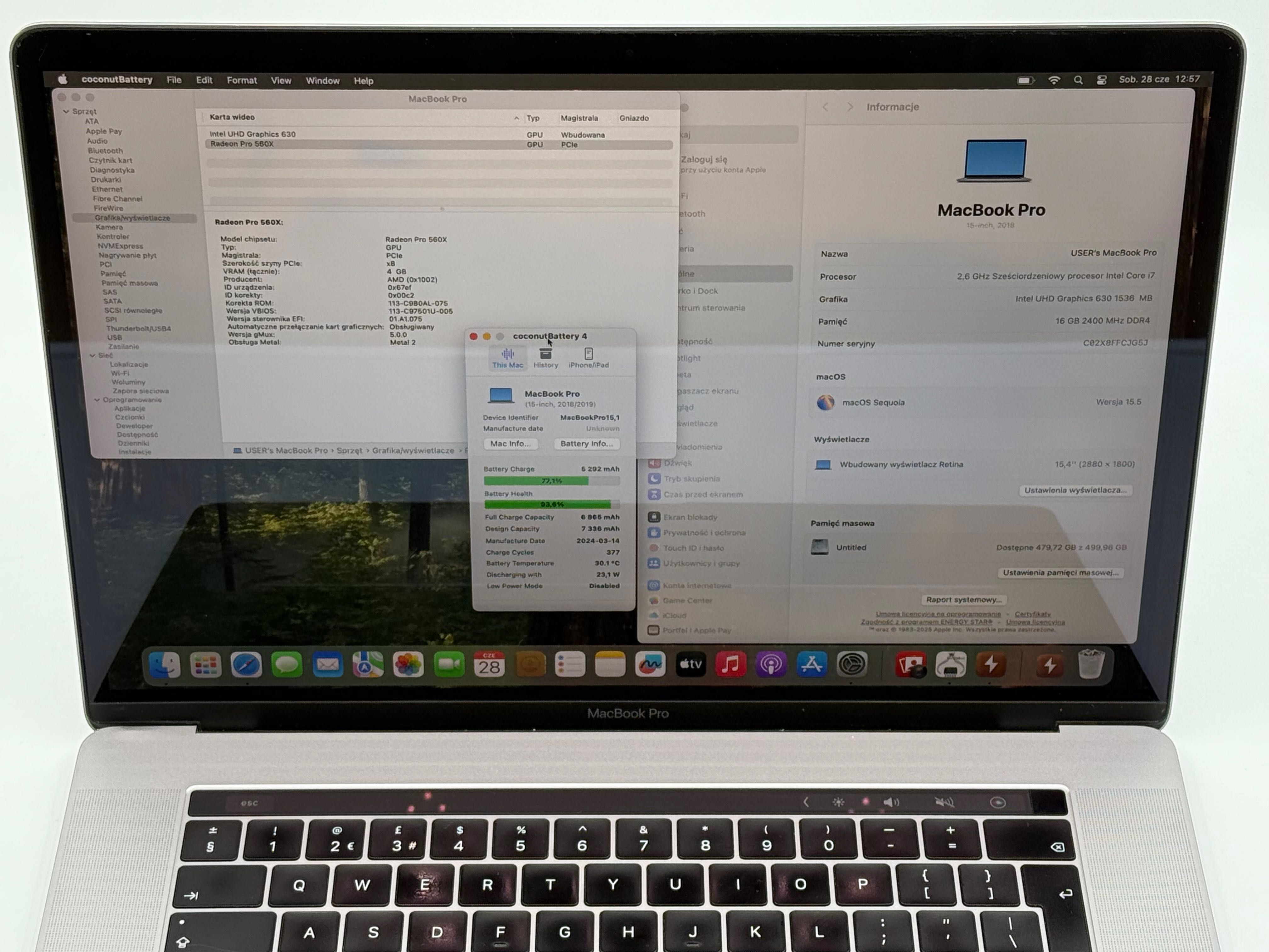Laptop Apple Macbook Pro 15 2018 i7 16GB 512GB PRO560X A1990