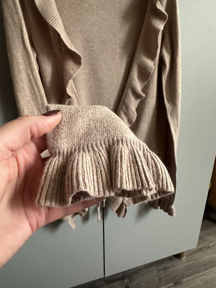 Kardigan beżowy sweter ZARA L angora bawełna