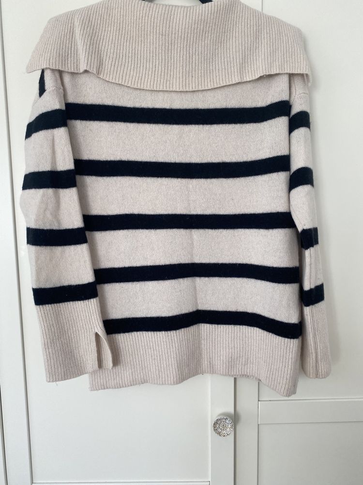 Sweter massimo dutti w paski czarno bezowy welna i kaszmir