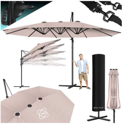 KESSER Parasol ogrodowy podwójny beżowy 460 x 270 cm Taras Ogród XXL