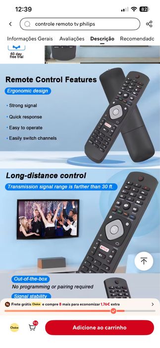 Comando ou controlo remoto para Philips Smart TV, TV LCD LED TVs