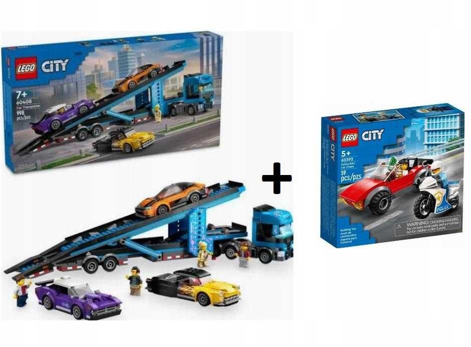 2w1 LEGO City 60408 Ciężarówka Laweta Miasto + 60392 Policyjny pościg