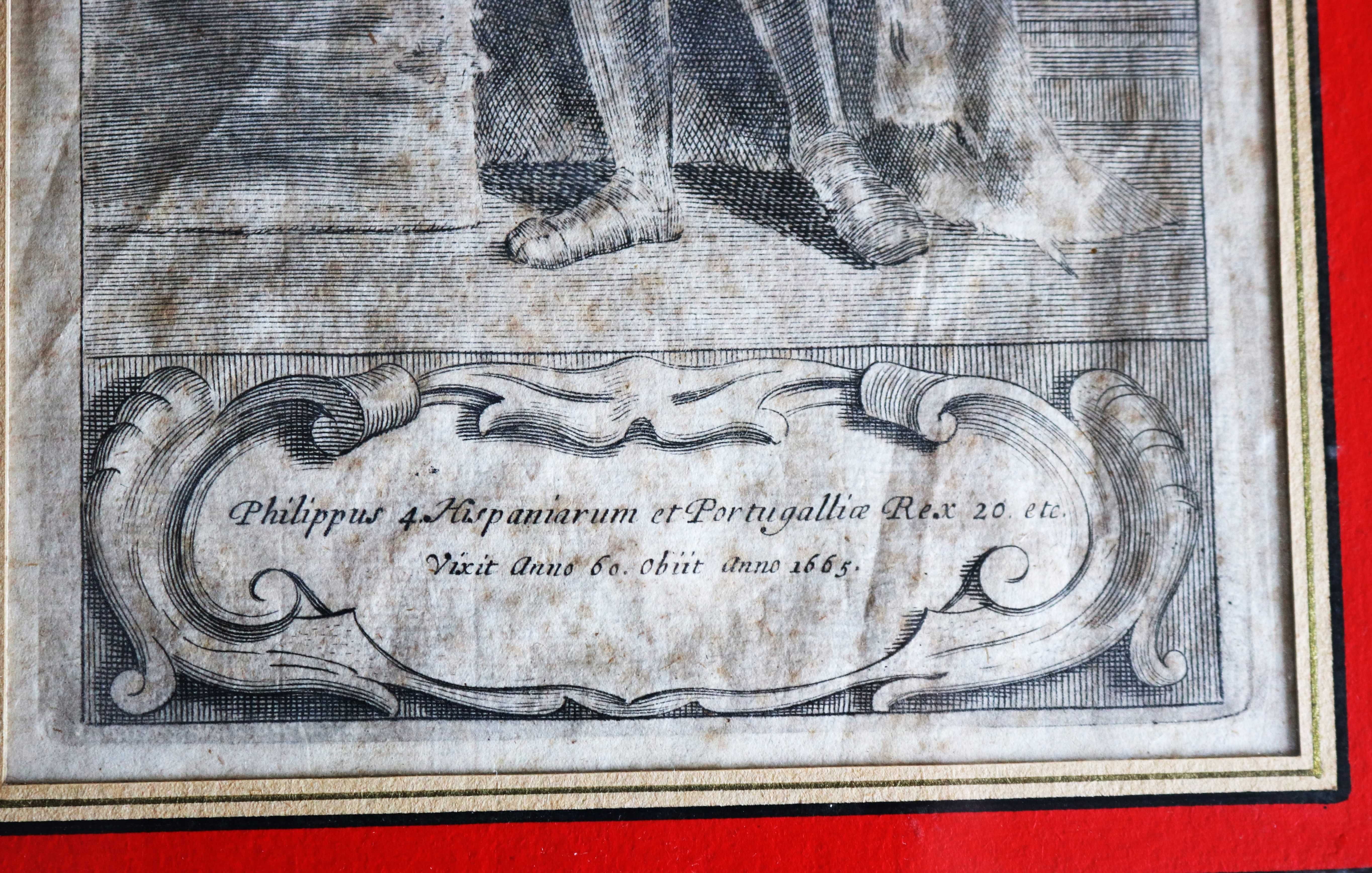 Rei Filipe III, IV de Espanha, gravura 1730 emoldurada