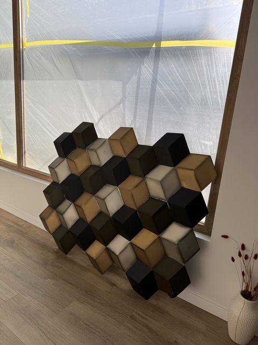 Quadro Area 3d latao preto/dourado/cinza