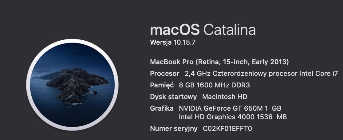 Macbook PRO Retina 15 (early 2013) i7 2.4GHZ 8Gb