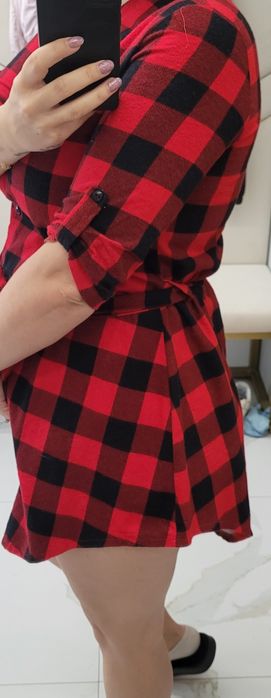 Piękna sukienka Asymetryczna koszula flanelowa kratka Pakuten nowa