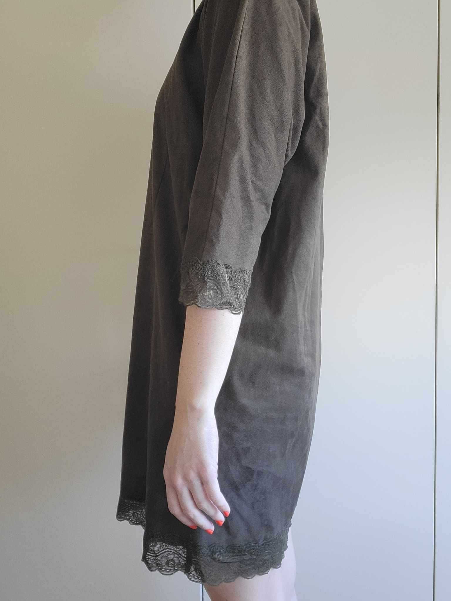 Vestido Camurça Verde Tropa com Renda - ZARA