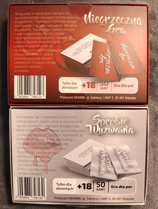 Dwie gry erotyczne dla par +18 "Niegrzeczna gra" i "Sprośne wyzwania"
