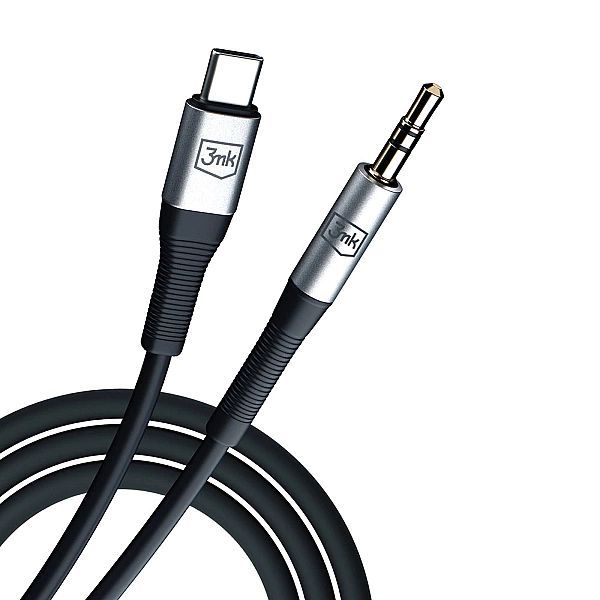 Kabel 3mk Aux minijack 3.5 mm / Usb-c - srebrny