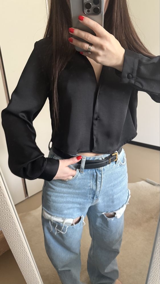 Вкорочена сатинова блузка zara