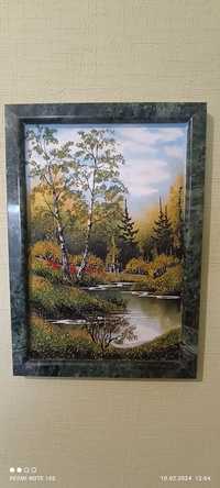Картина на мраморе крошкой из самоцветов горных камней