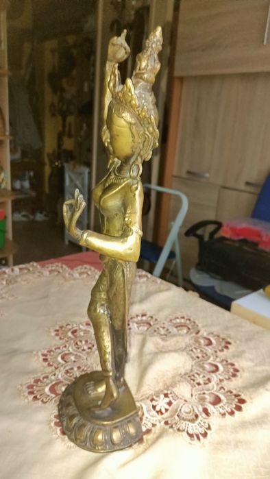 Vintage mosiężny posążek Maya Devi, matka Buddy Sha