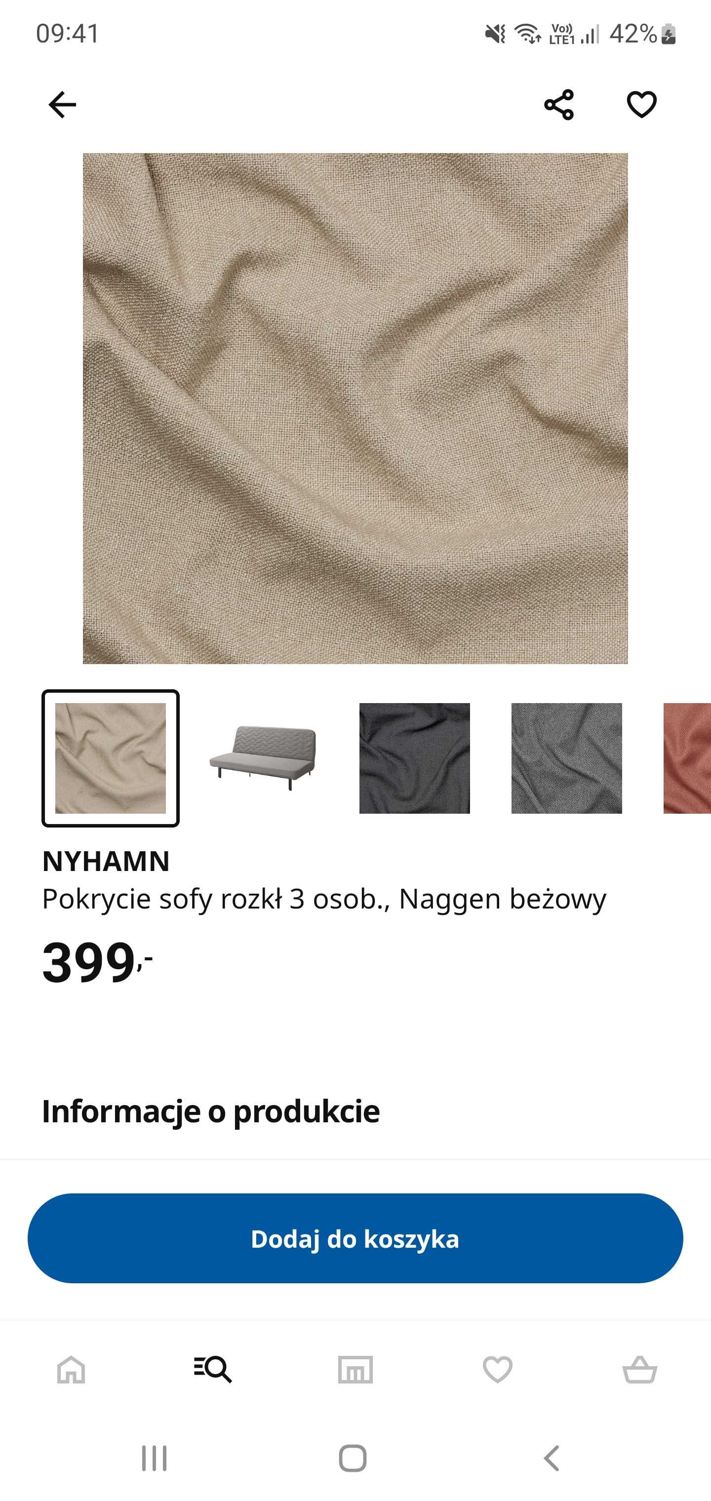 Pokrycie wersalki Ikea NYHAMN