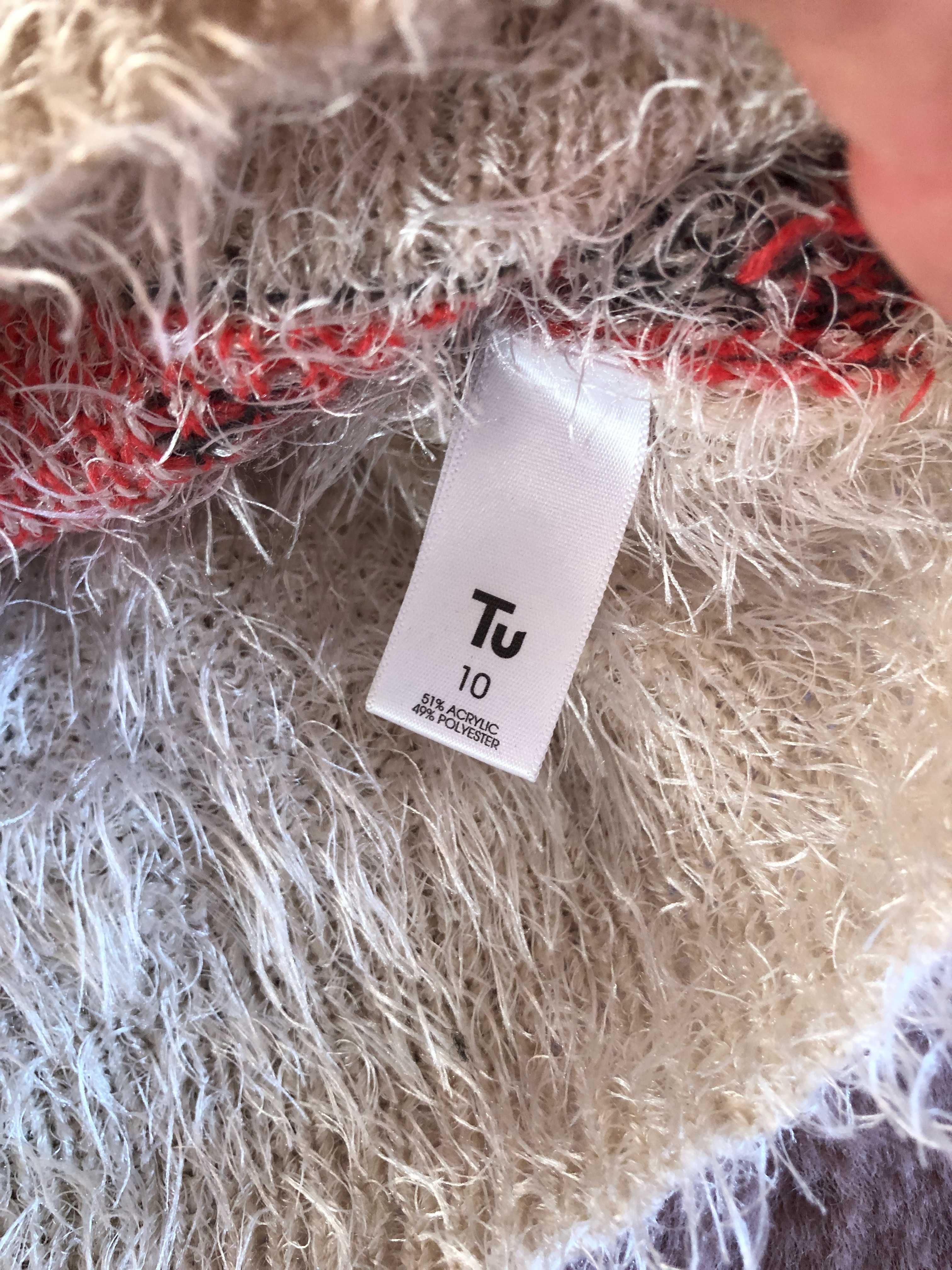 Sweter TU 38 wzorzysty zebra beżowy zimowy