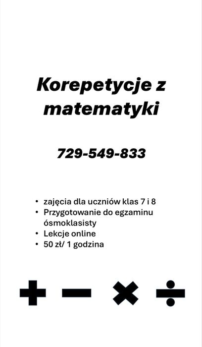Korepetycje  z matematyki  dla uczniów klas 7 i 8