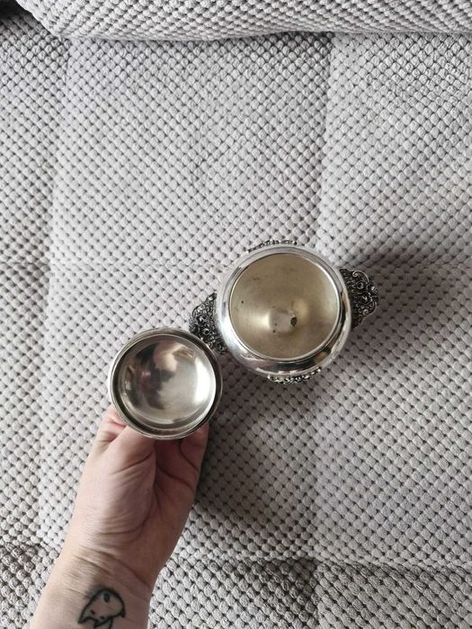 zabytkowy zestaw ze srebra,patera cukiernica łyżeczka,zestaw,próba 800