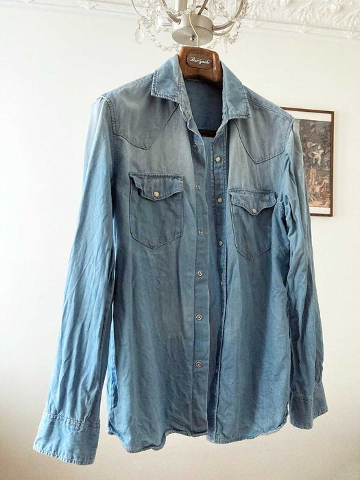 Koszula denimowa bawełniana jasna dżinsowa jeansowa męska S M błękitna