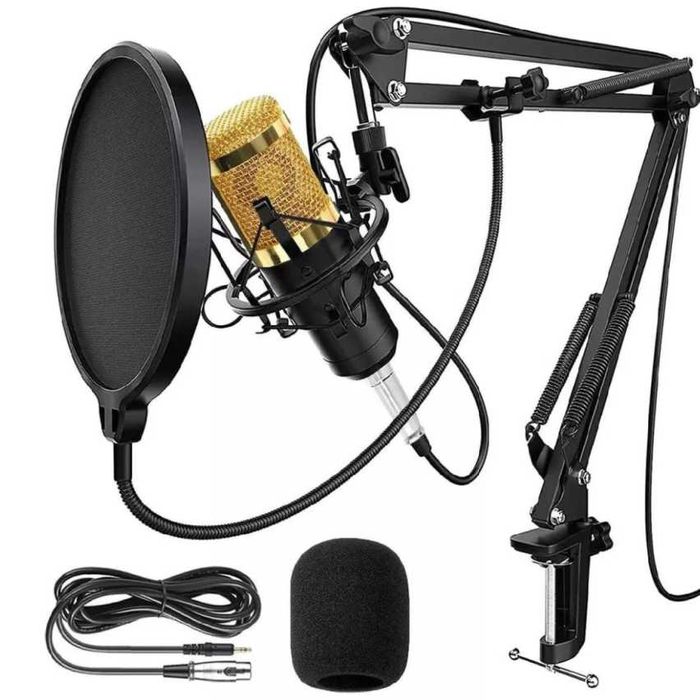 Conjunto de Microfone e Placa de Som Novos e Profissionais