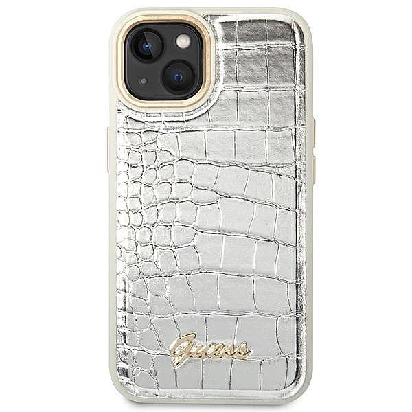 Etui Guess Croco Collection na iPhone 14 Plus - srebrne