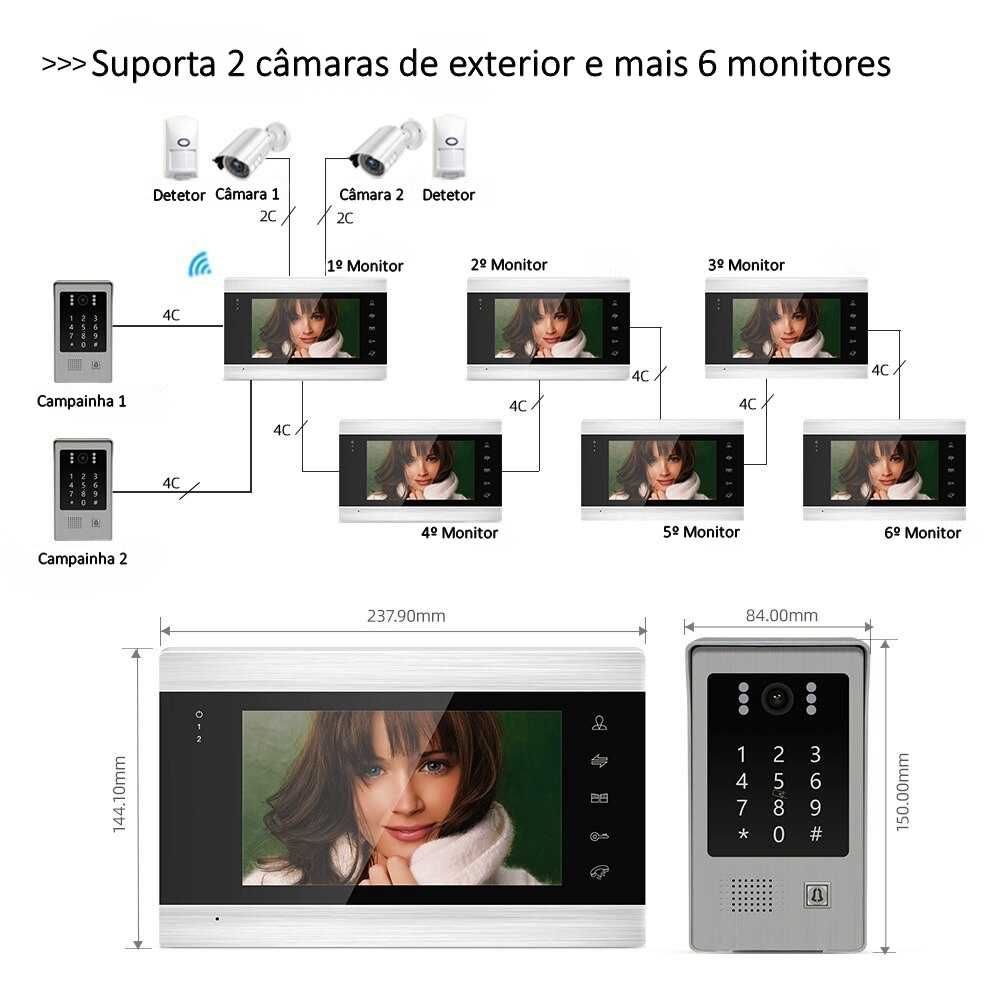 Vídeo porteiro com 2 monitores, sem fios, WiFi (intercomunicador) Tuya