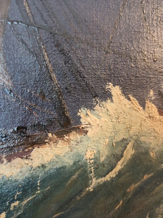 Piękny Stary obraz Żaglowiec,fregata na morzu