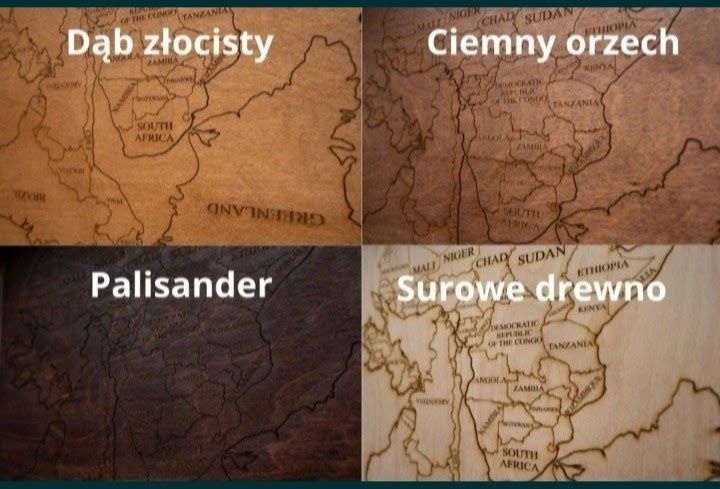 Drewniana mapa świata z granicami państw