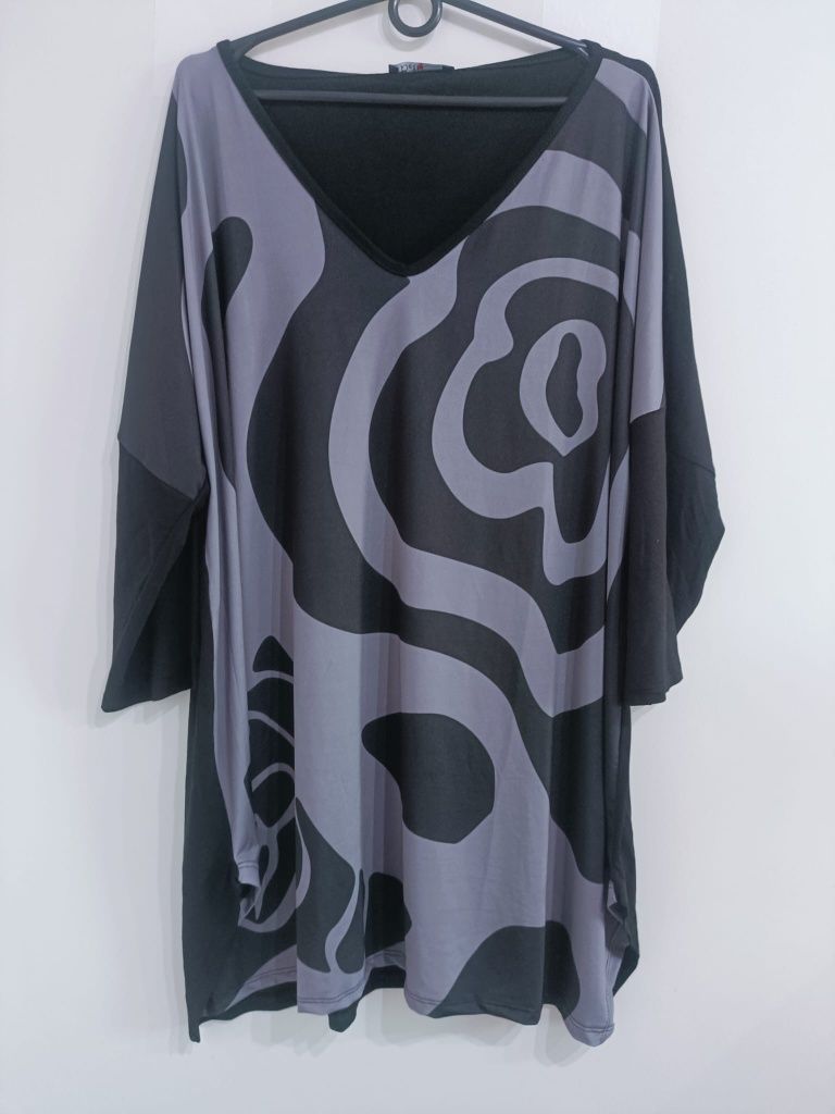 Bluzka plus size Tunika asymetryczna dekolt 50/52/54/56 rękaw 3/4