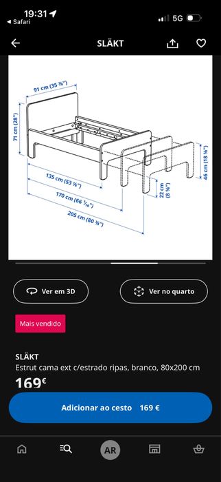 Cama extensivel com estrado e colchão