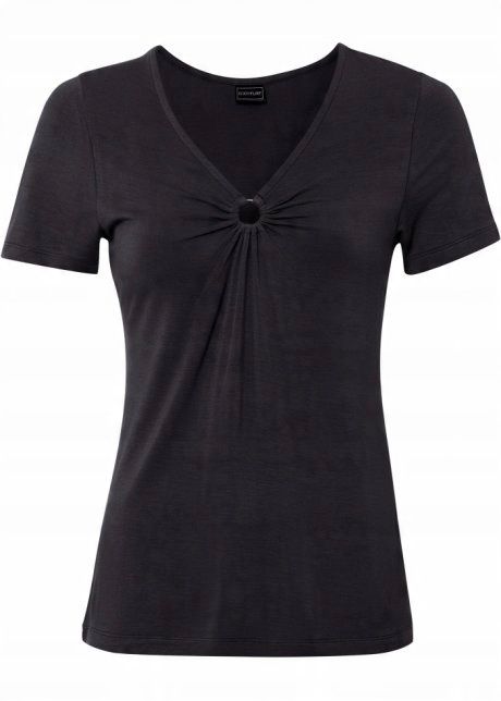B.P.C t-shirt czarny z metalowym kółeczkiem przy dekolcie 36/38.