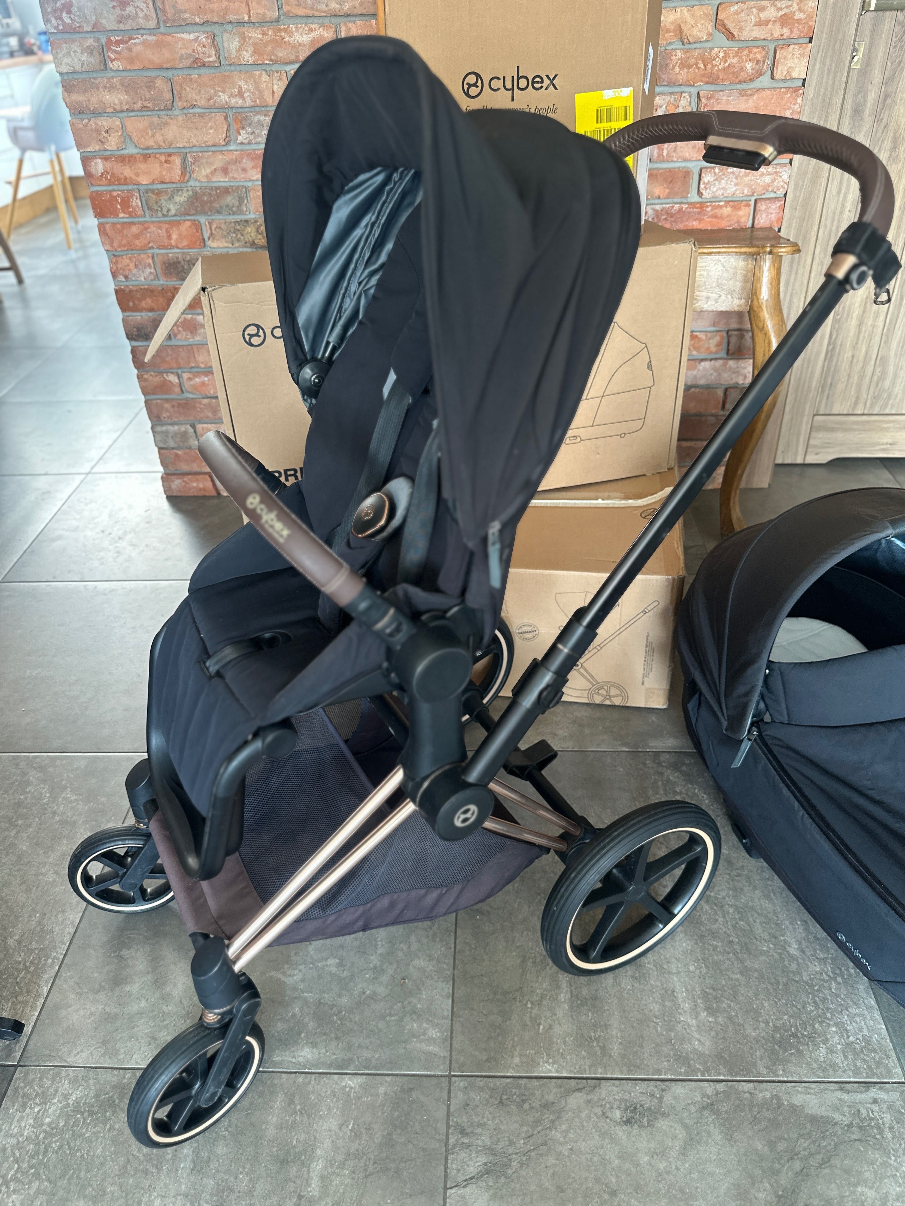 Wózek Cybex priam 4.0 black rama gold rose 3w1+fotelik z bazą avionaut