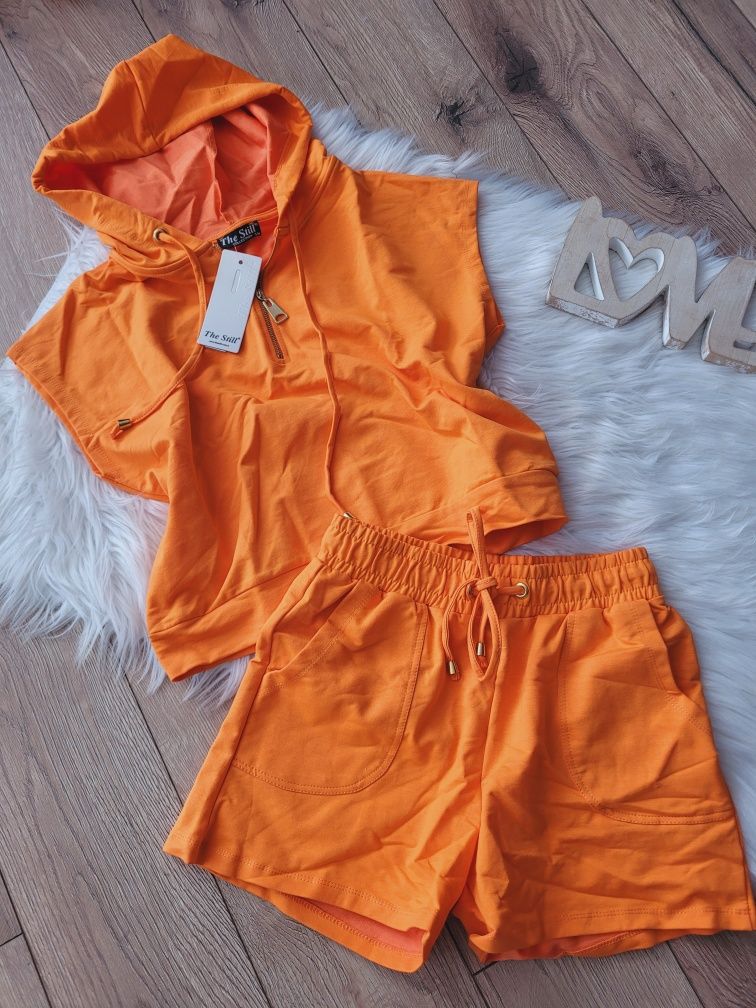 Komplet letni szorty bluzka komplet pomarańczowy s/m
