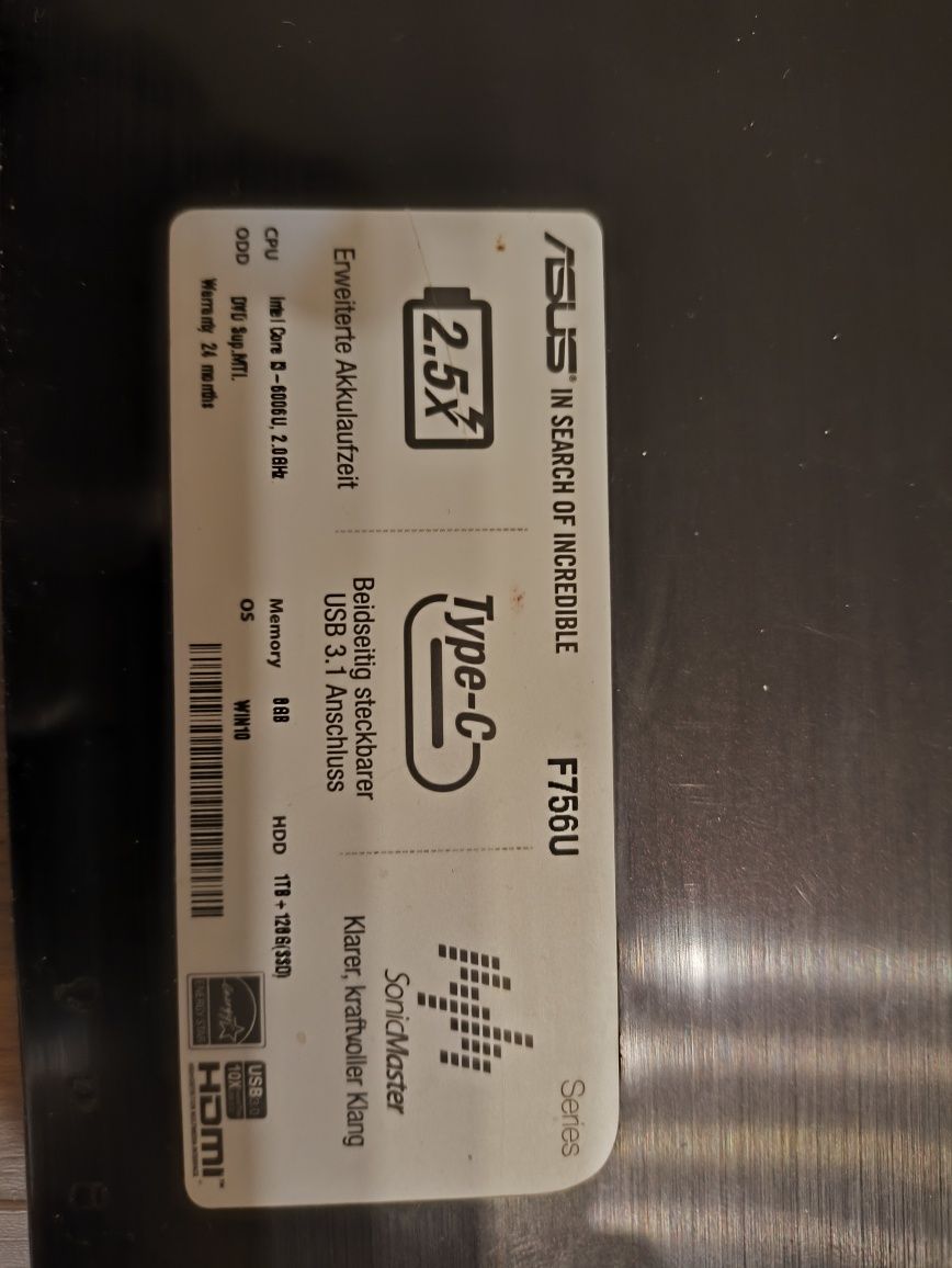 Palmrest Asus F756U obudowa górna 100% sprawna