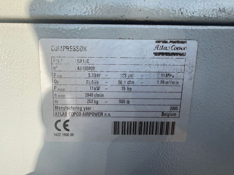 Kompresor srubowy Atlas Copco GA11 11kW 1.5m3 10 bar