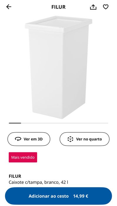 caixote com tampa branco 42lt Flur (IKEA)