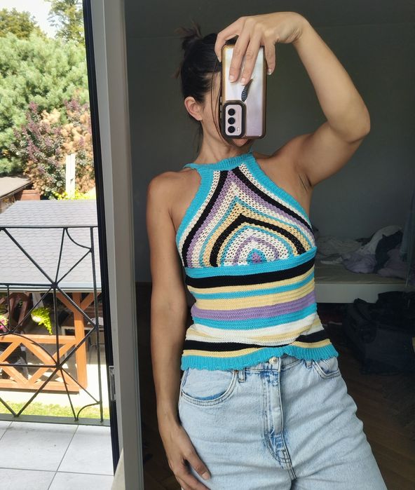 Bluzka na szydełko top dziergany crochet top hippie top Boho S