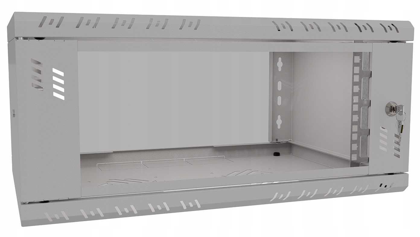 Szafa Serwerowa Wisząca RACK 19" 4U 350mm Szklane Drzwi Szara Stalflex