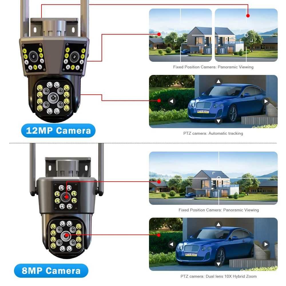 Câmara rotativa tripla lente wifi exterior 4MP 360º noturna 3 câmaras