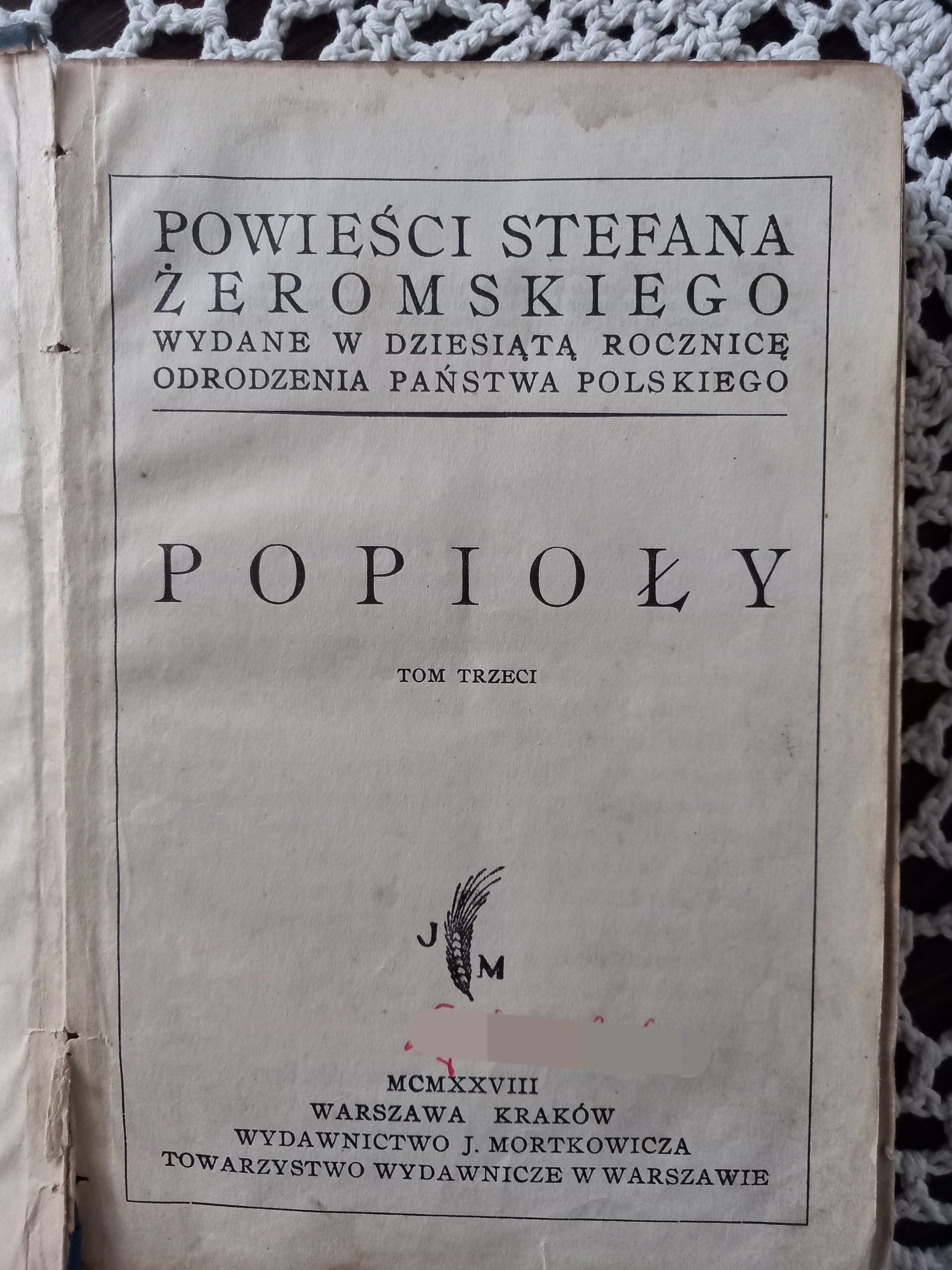 Powieść Popioły Żeromskiego wyd.1928 r.