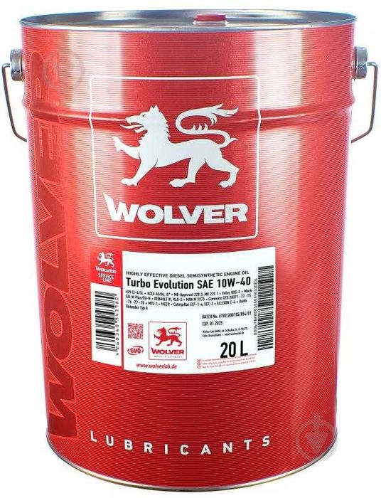 WOLVER TURBO EVOLUTION SAE 10W-40 20л півсинт..Євро 3/4/5 НП - безкошт