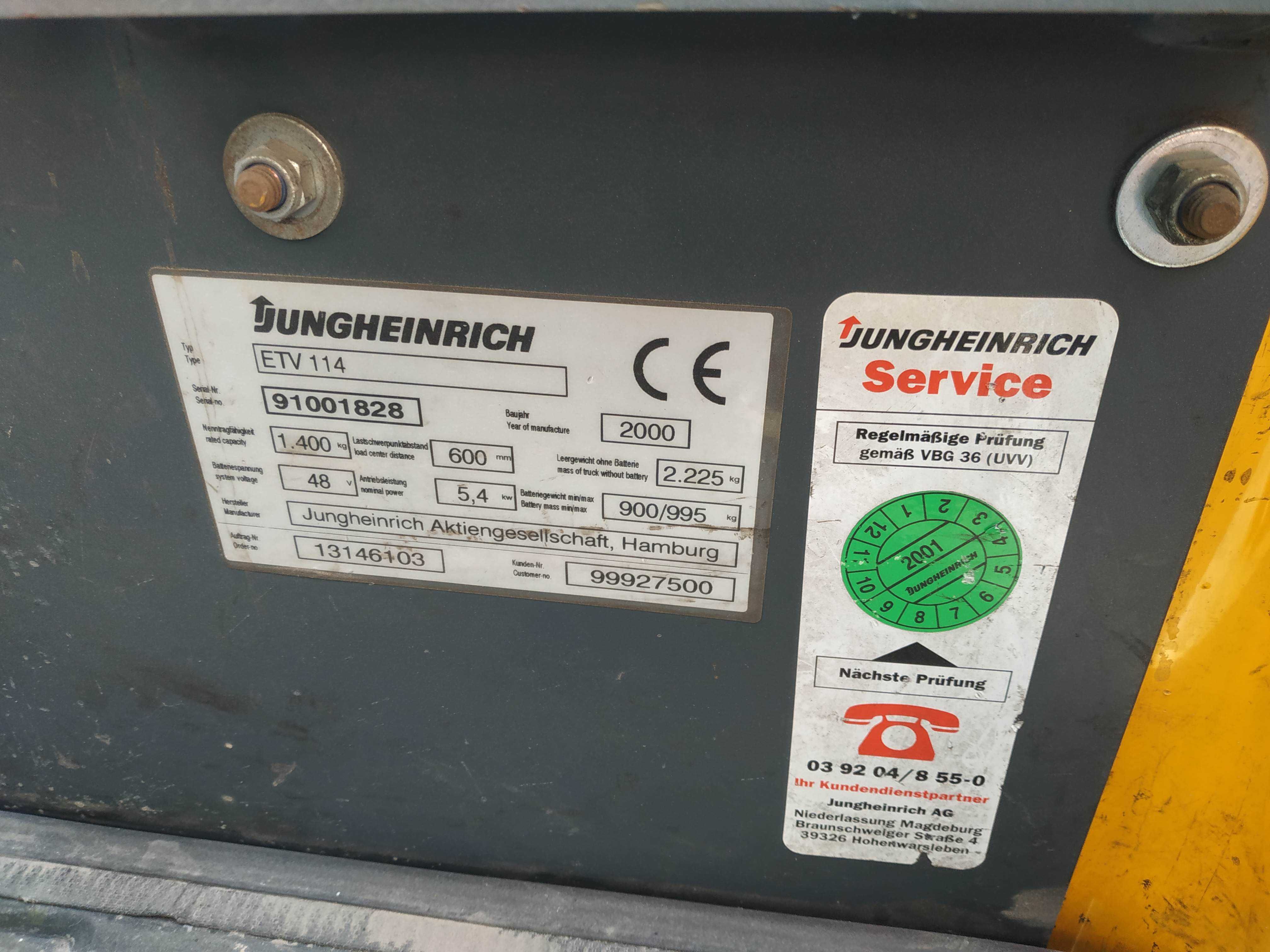 Wózek widłowy reach truck JUNGHEINRICH ETV 114 214 podnoszenie 640cm