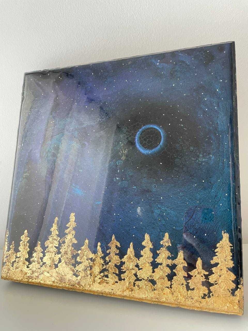 Żywica epoksydowa Galaxy Wall Art, błękitne złoto abstrakcyjne nocne