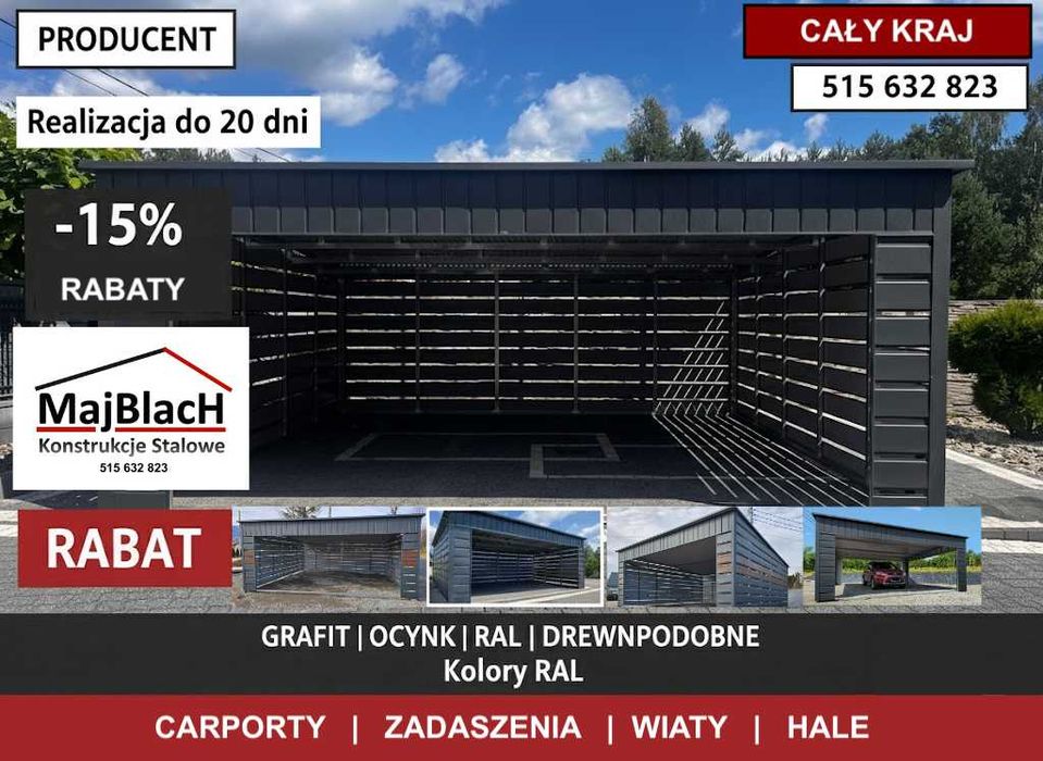 Altana / Zadaszenie /Duży CARPORT/Zadaszenie na pojazdy   - Maj-Blach