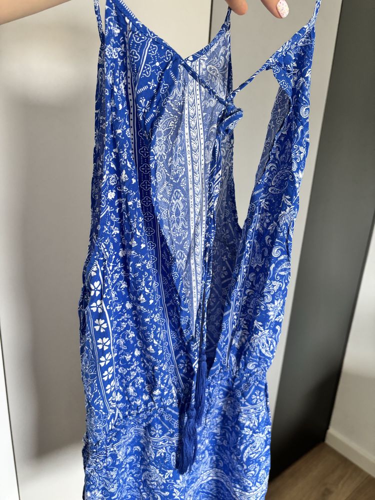 Kombinezon letni damski boho wiązany chwosty S granatowy jak nowy