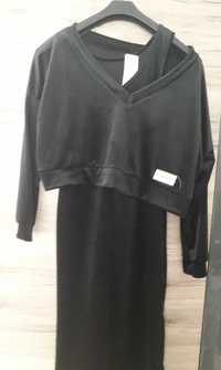 Komplet zestaw welur sukienka bluza oversize czarna nowy r. Uni