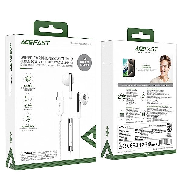 Słuchawki Acefast L3 przewodowe USB-C z mikrofonem - białe